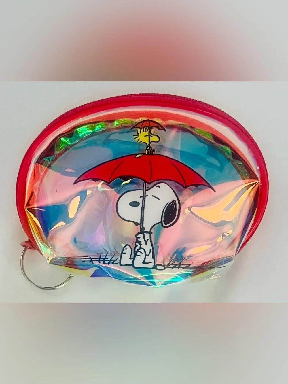 Snoopy Clear Holographic Coin Pouch with Red Umbrella